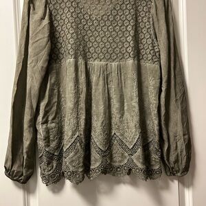 Altar'd State Olive Embroidered Blouse